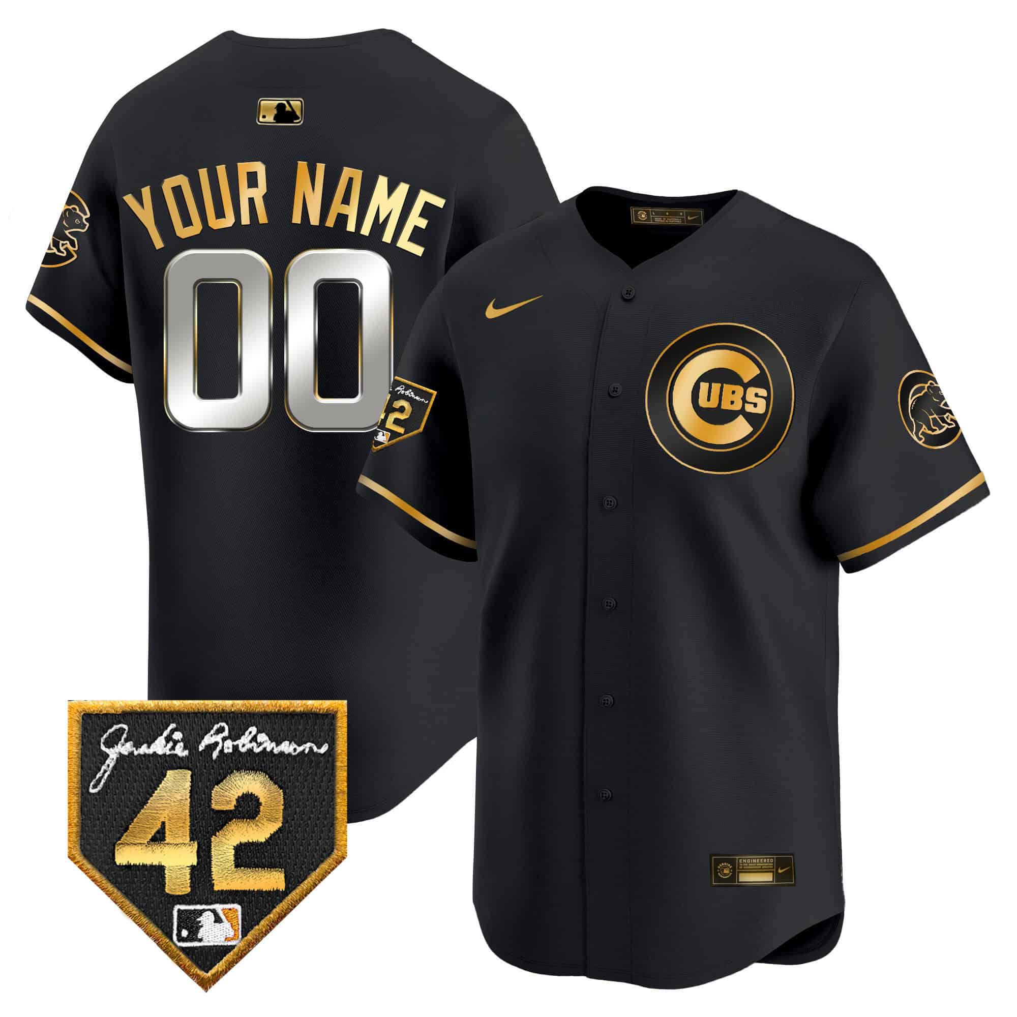 Men Chicago Cubs Black Nike 2024 Jackie Robinson Patch Vapor Premier Limited Custom MLB Jersey->customized mlb jersey->Custom Jersey